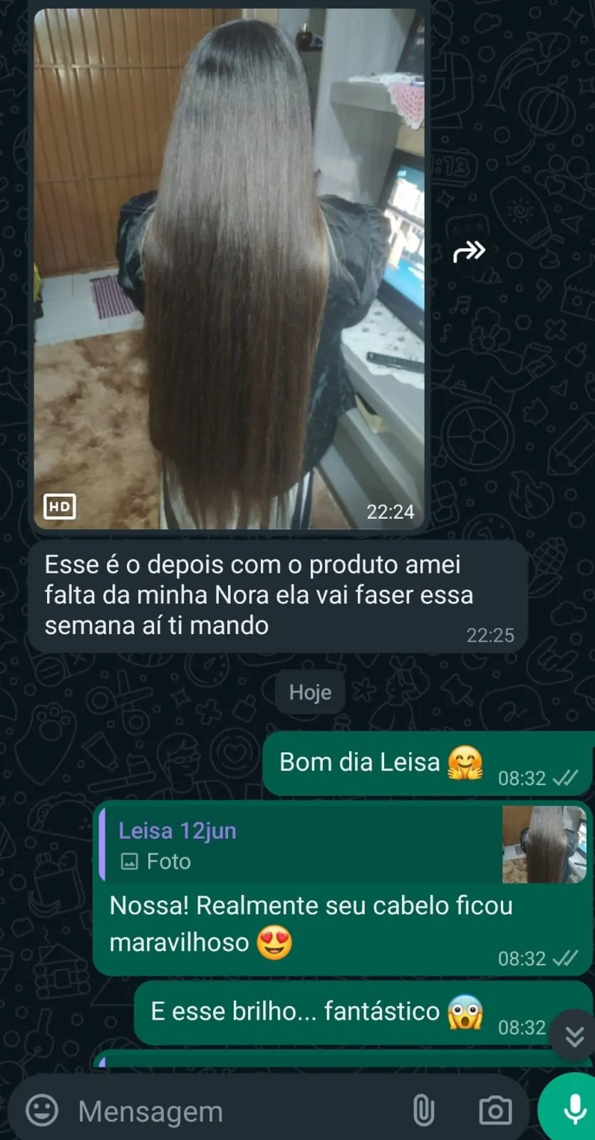 Print WhatsApp cliente mostra resultado cabelo liso progressiva vegetal Havana